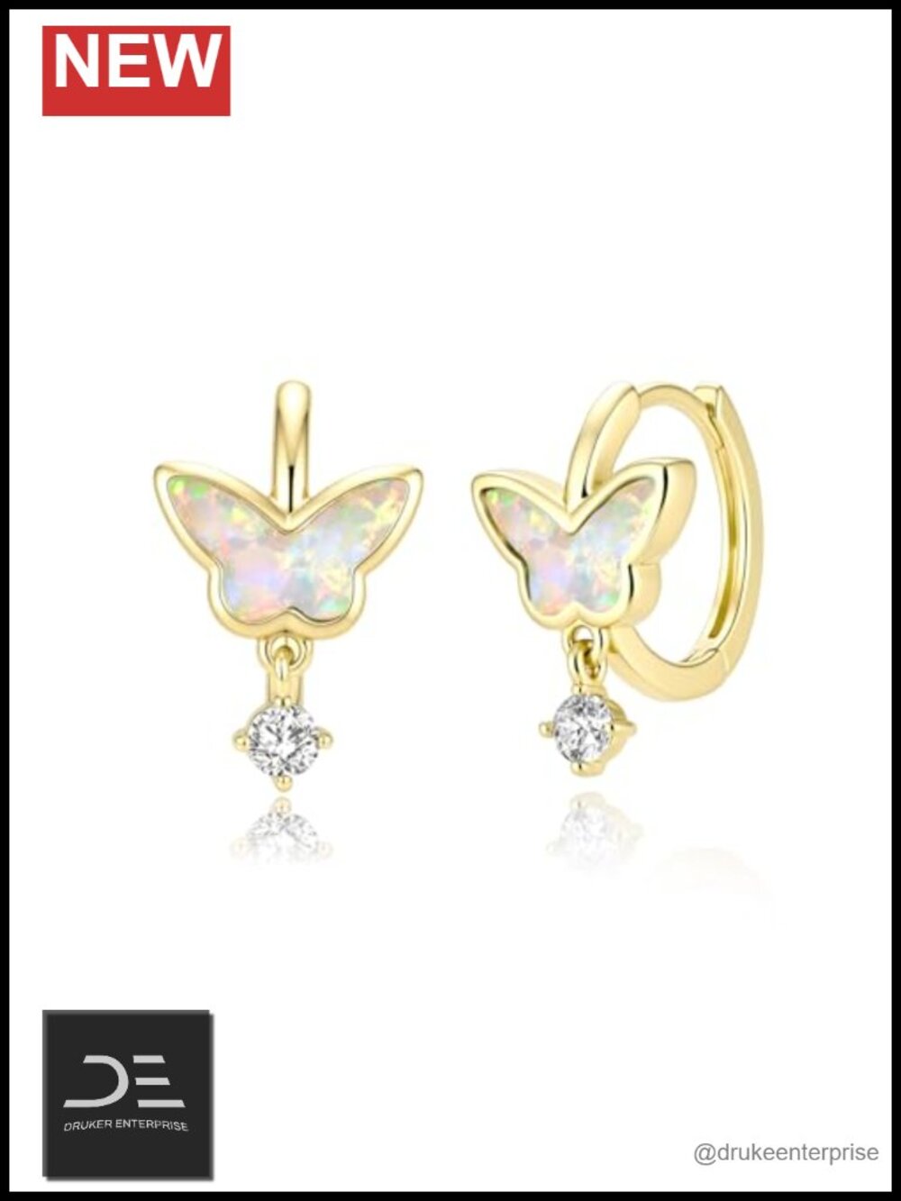 14k Gold Butterfly Hoop Earrings for Women, Opal Gemstone Jewelry
